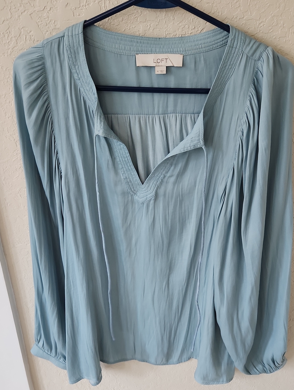 LOFT Soft Blue V-Neck Peasant Blouse